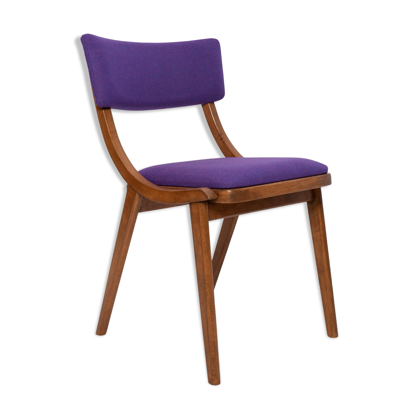 Mid-Century Modern Bumerang Chair, Purple Wool, Poland, 1960s
