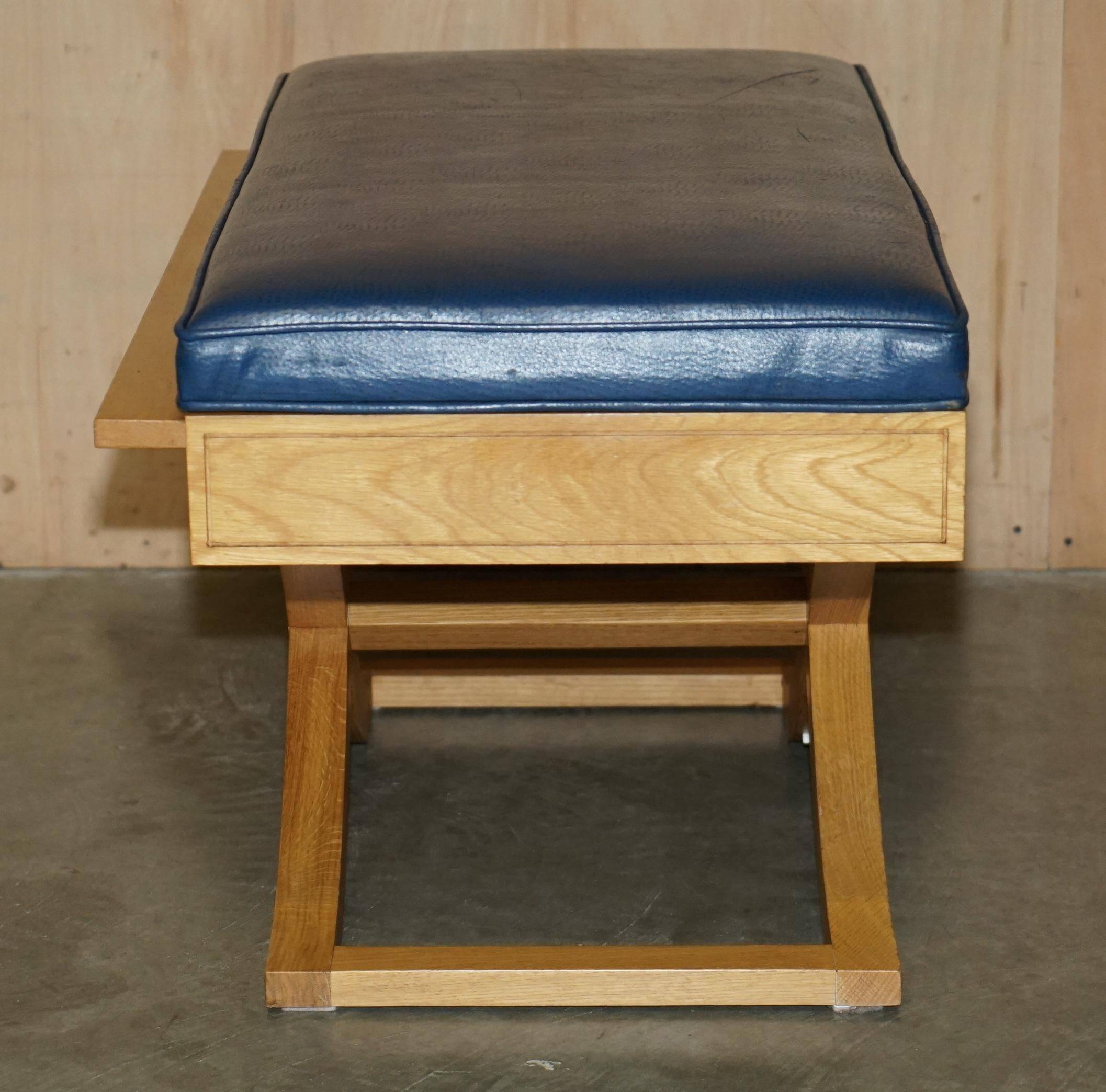 David Linley Hall bench in ostrich leather and satinwood with storage.