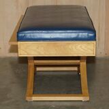 David Linley Hall bench in ostrich leather and satinwood with storage.