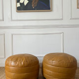 Vintage 70s patchwork leather poufs