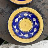Pair of dishes Safi Dmani ethnic ceramic fish yellow and blue - vintage pottery