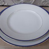 2 round dishes Limoges porcelain blue and gold border
