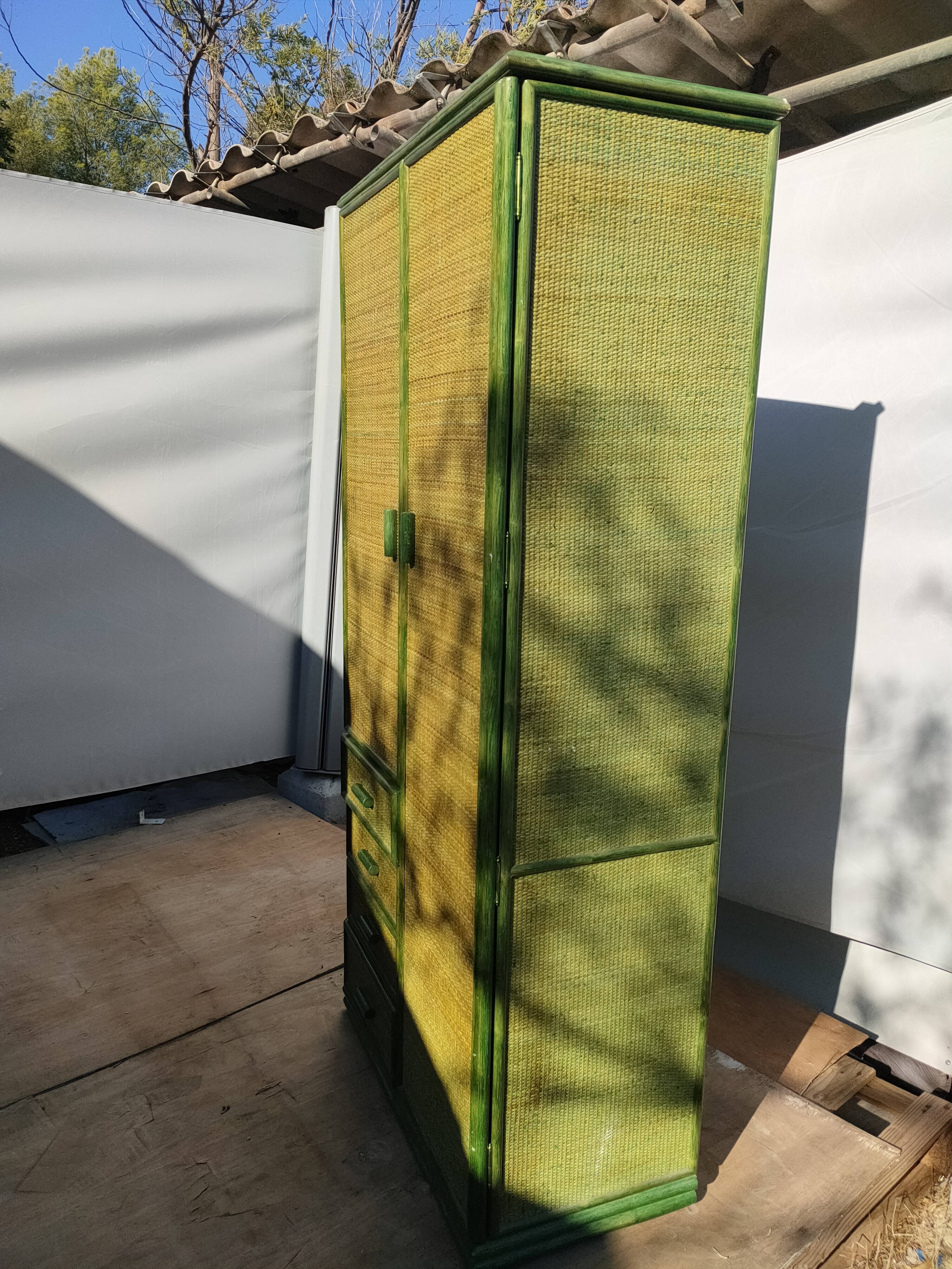 Armoire Roche Bobois vintage cannage rotin