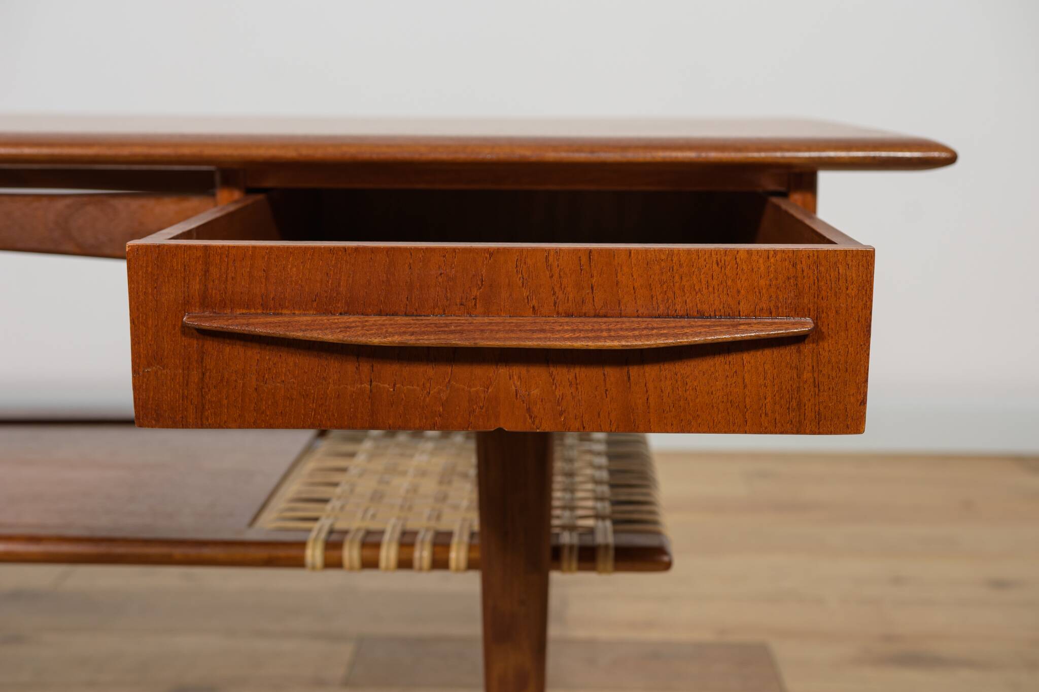 Mid-Century Teak & Rattan Coffee Table, Denmark, 1960s