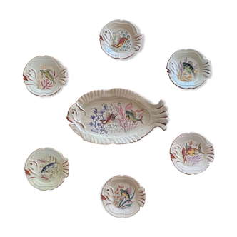 Magnificent and authentic fish service from Vallauris, signed Georges HU