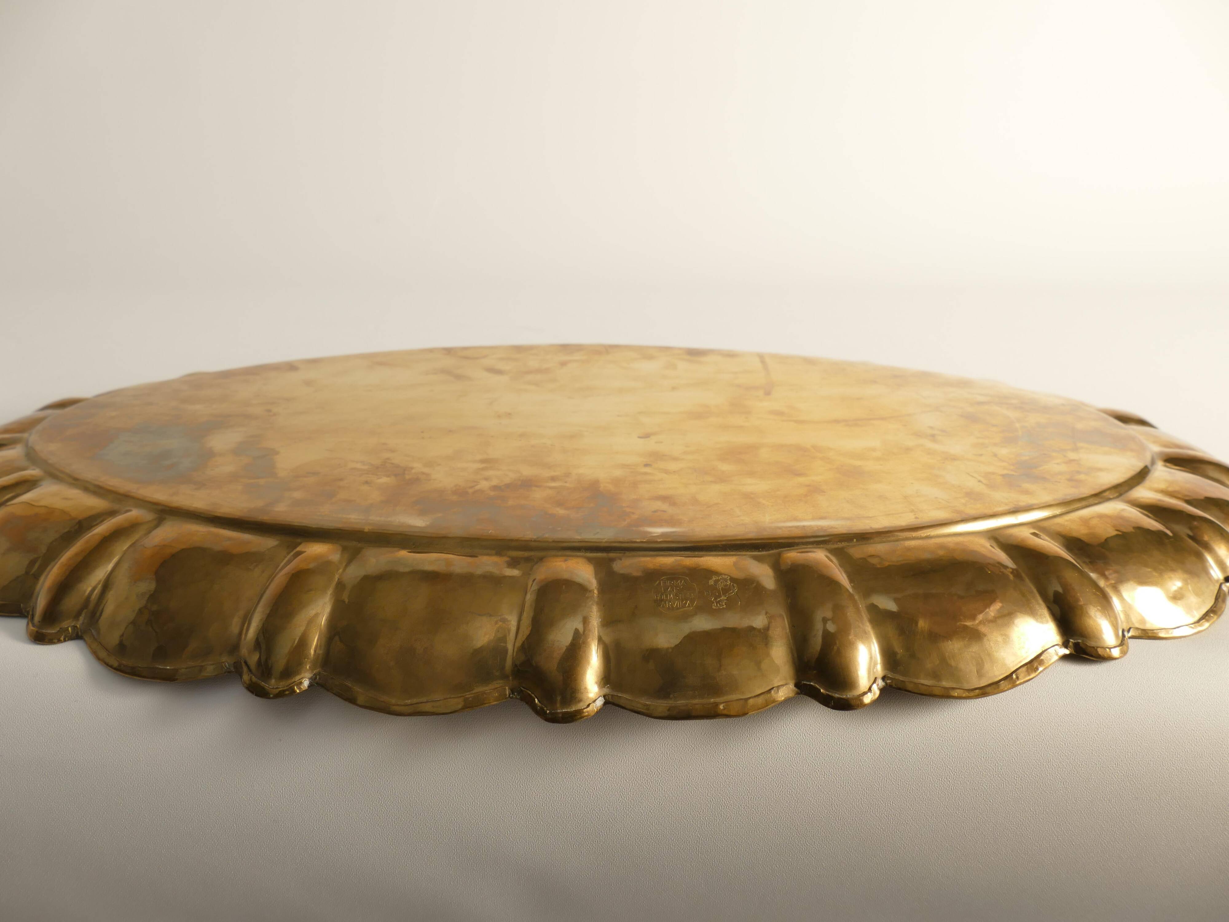 Hollywood Regency Large Oval Brass Tray by Firma Lars Holmström, Sweden 1940's