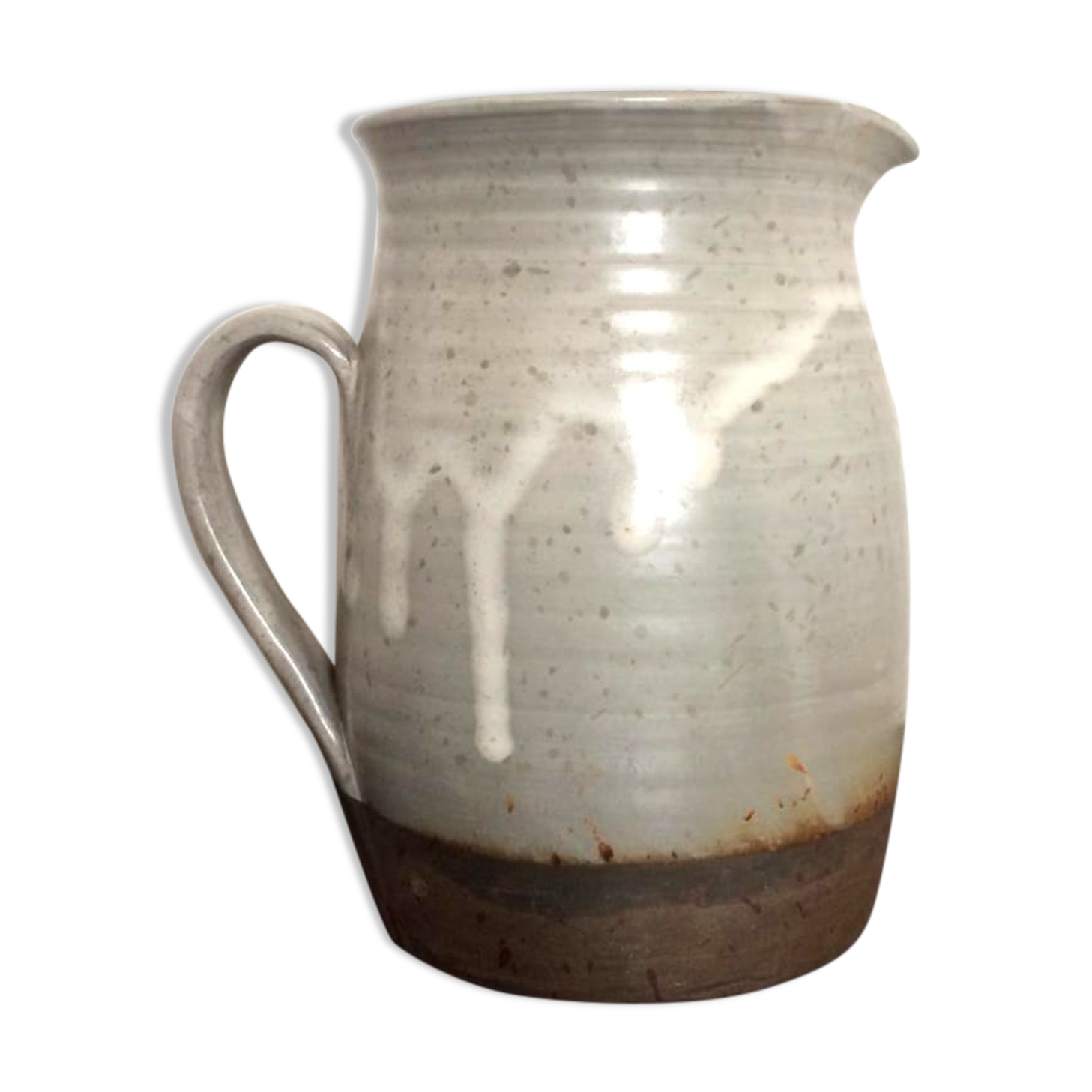 Enamelled sandstone jug signed vintage