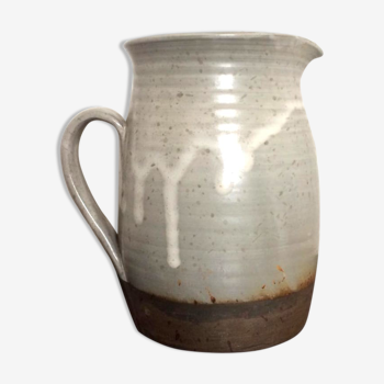 Enamelled sandstone jug signed vintage