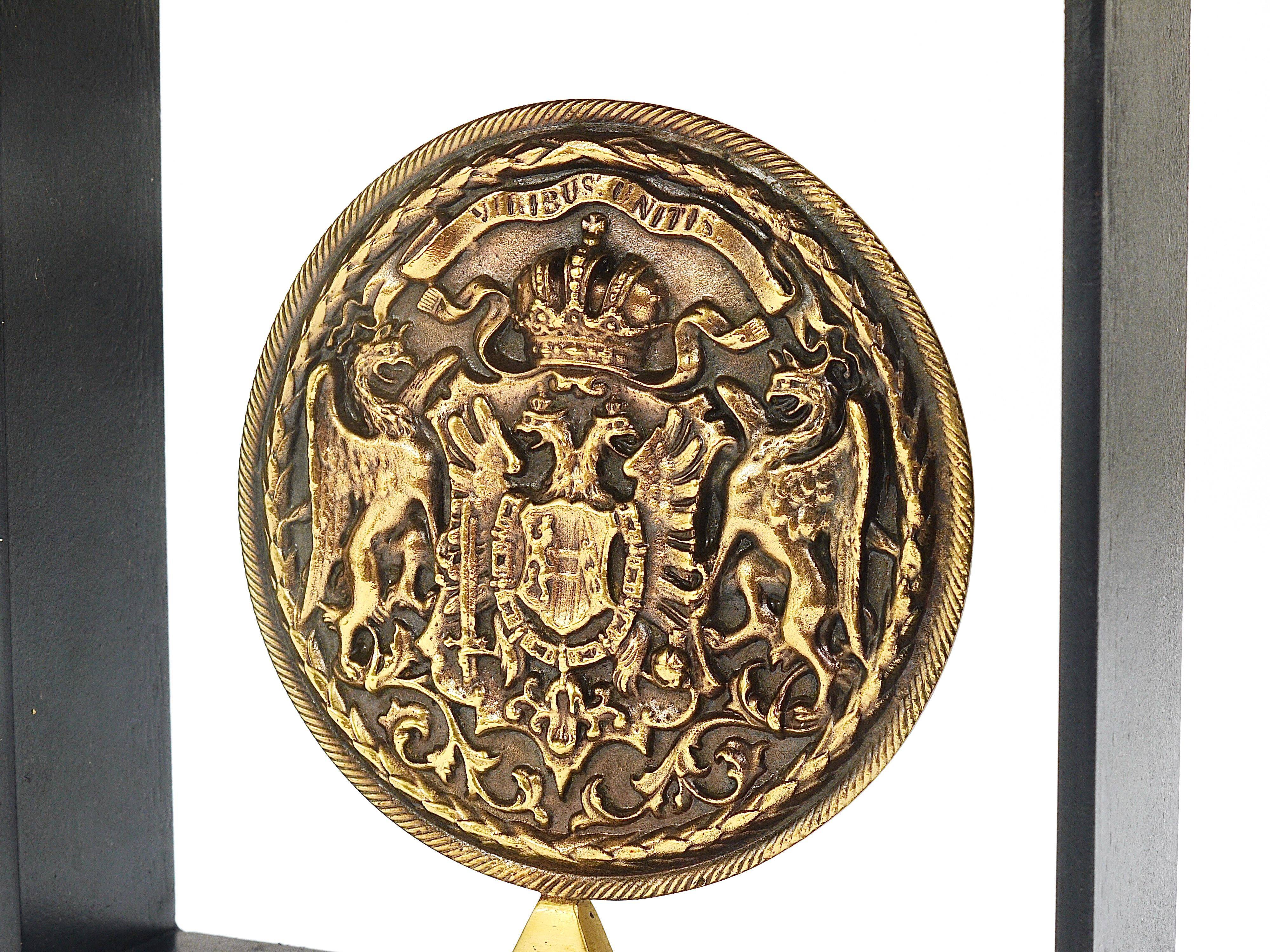 Iron and brass medal Carl Aubock bookends mid-century, Austria, 1970s