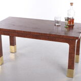 Harrison Van Horn Raffia and Brass Rectangle Coffee Table, 1970