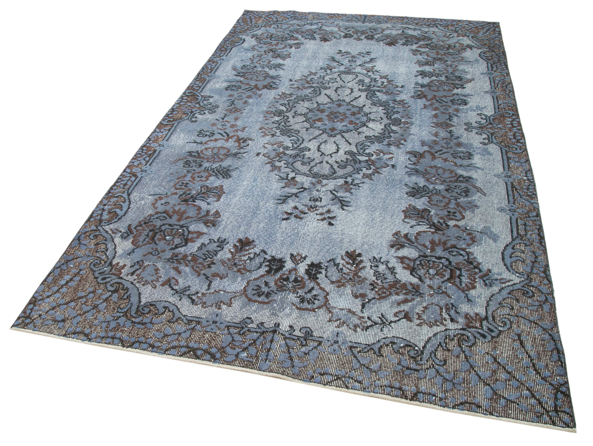 Handmade distressed oriental 1980s 164 cm x 282 cm blue rug
