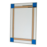 Miroir biseauté en laiton italien vintage rare, de couleur bleue et pêche, des années 1980.