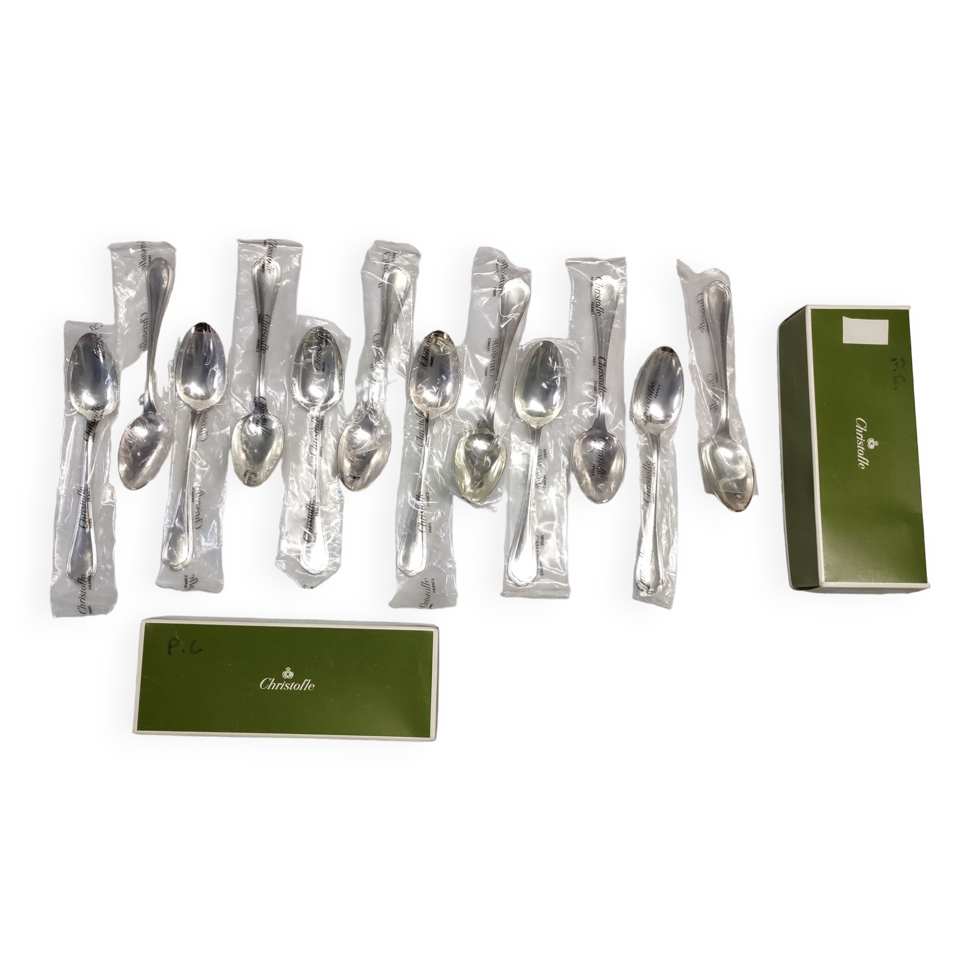 set of 12 dessert spoons in silver metal from Christofle model "Spatours"