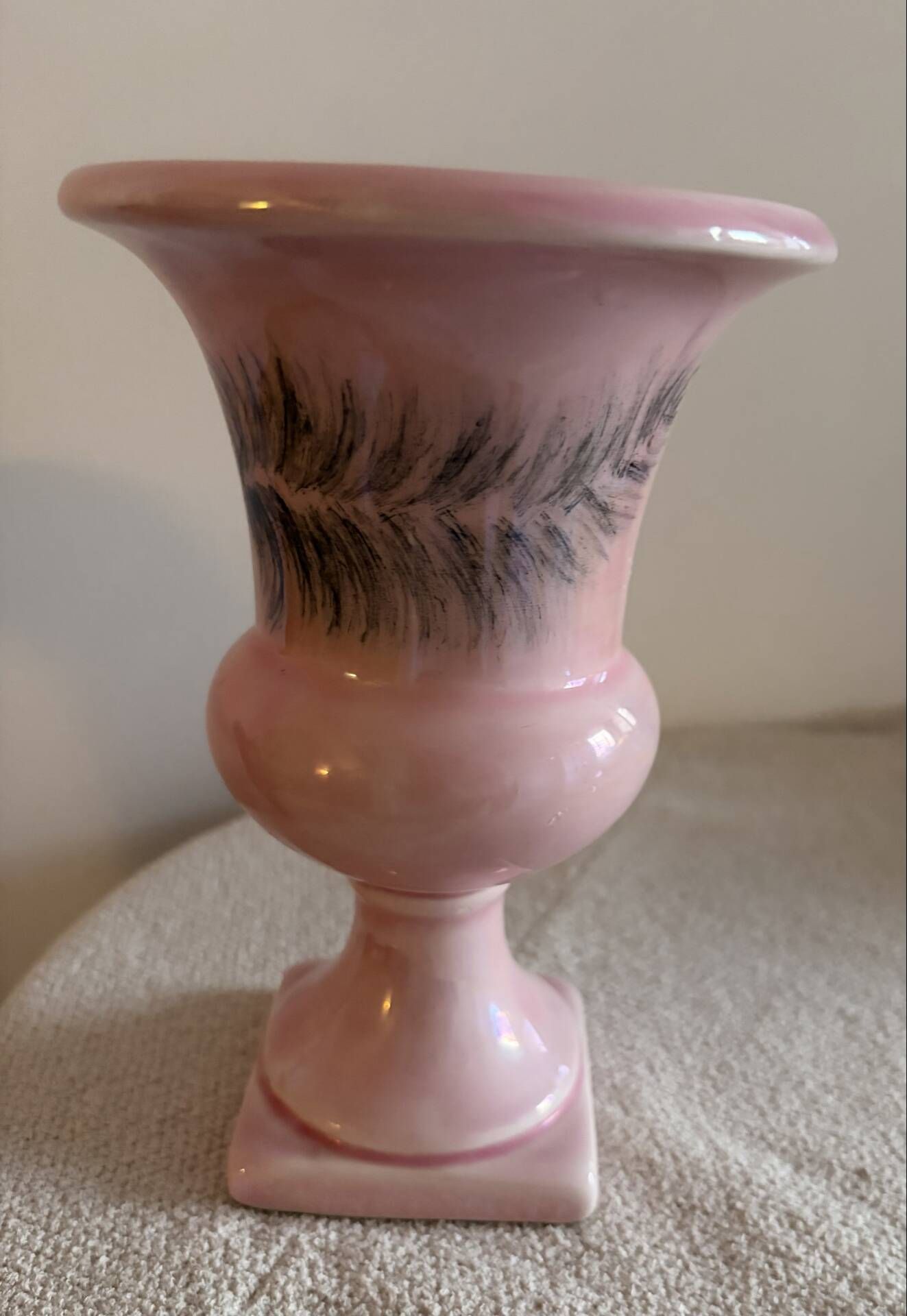 Mid-Century Vintage Pink Ceramic Urn Vase by Soveram France – Hand-Sha