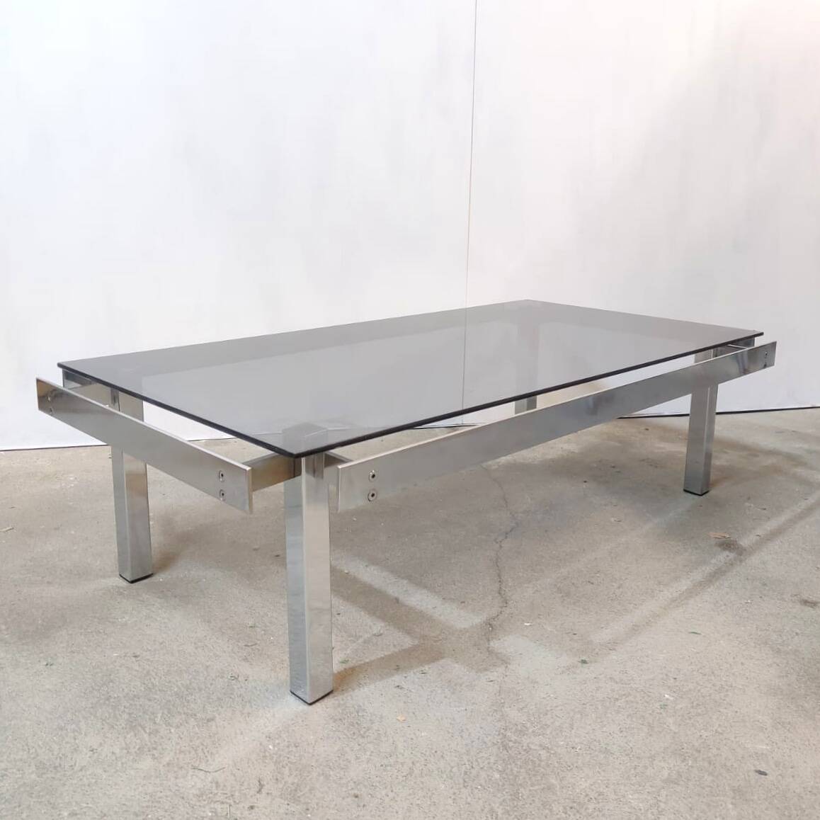 Vintage coffee table in metal and smoked glass