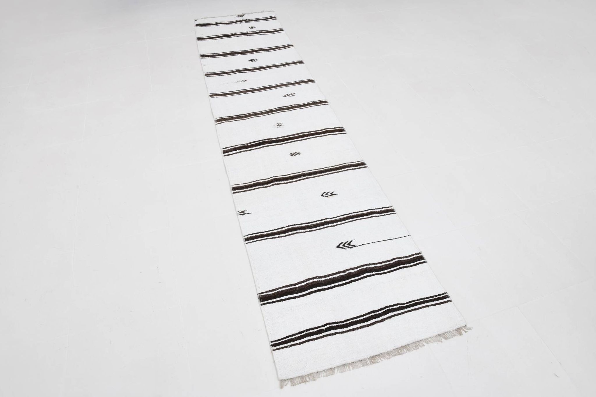 White Brown Striped Turkish Runner Rug, 70x310Cm