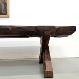 Table Brutaliste en Chêne Massif, Art Populaire (Vers 1900)