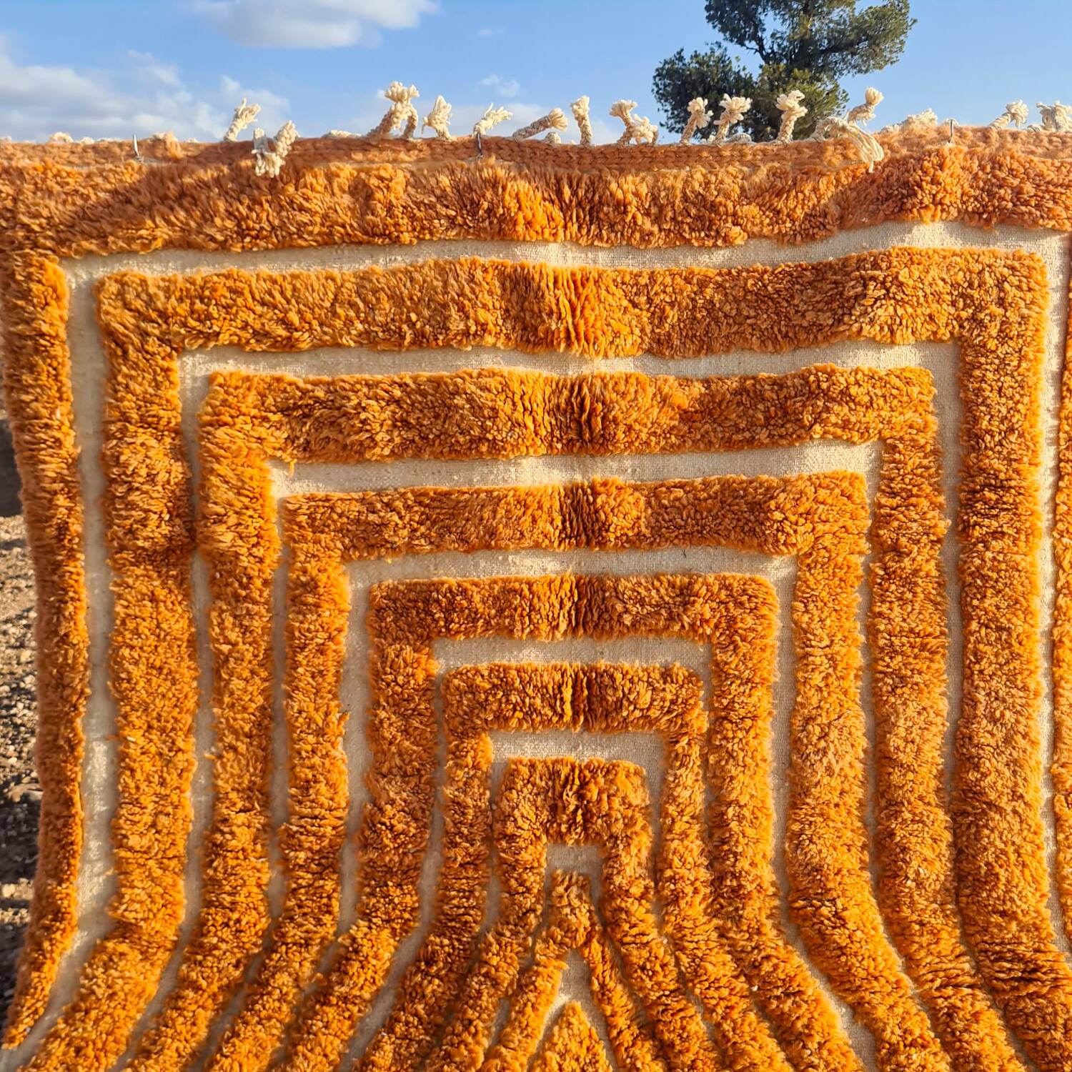 Modern peach orange blessed ouarain Berber rug