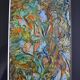 Framed abstract painting under glass