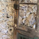 Old glazed wooden door patinated