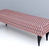 Pair of Benches with Red Patterned Fabric Upholstery, Italy