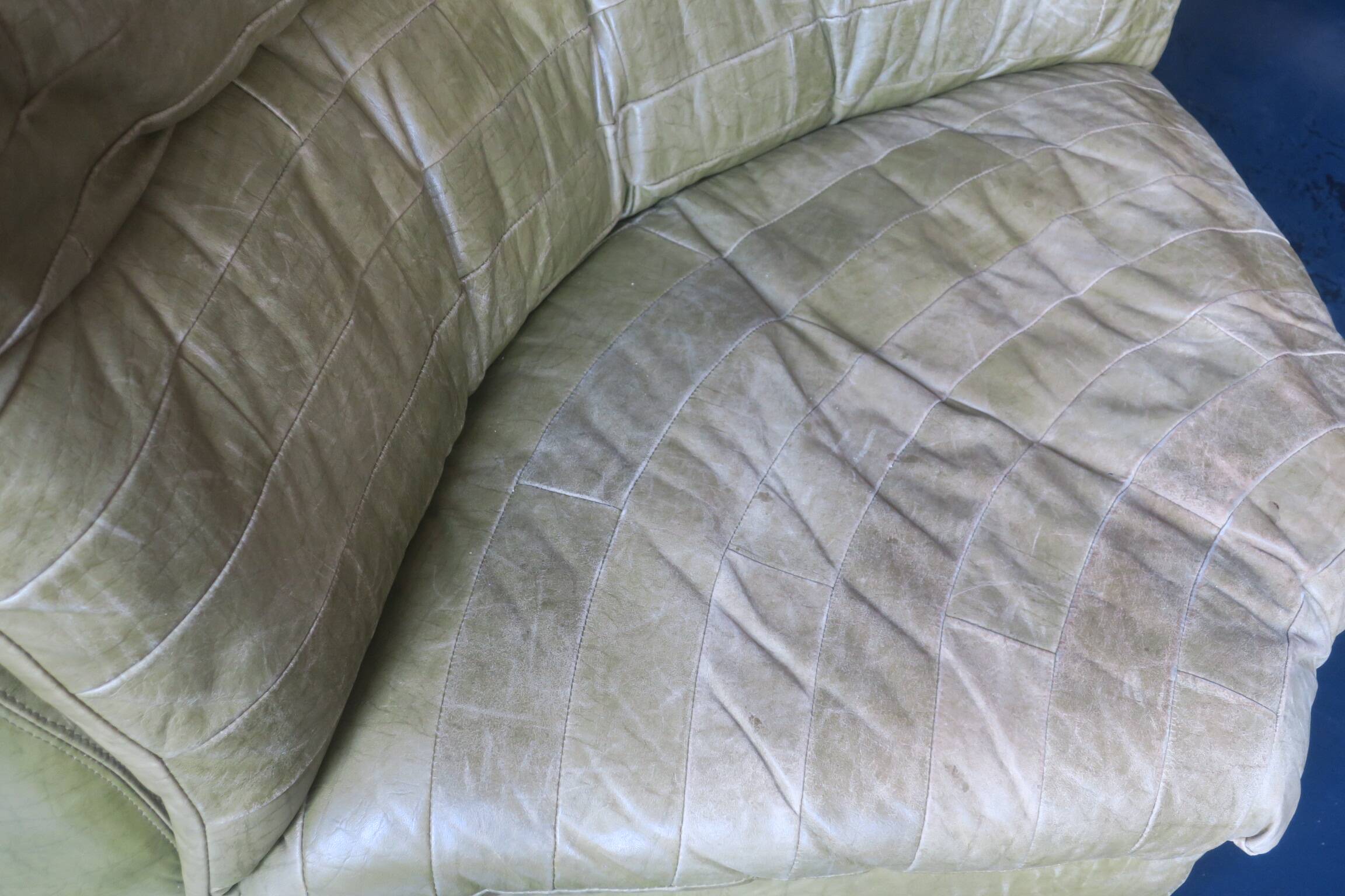 Patchwork large olive green leather corner lounge chair by Laauser, 1970s
