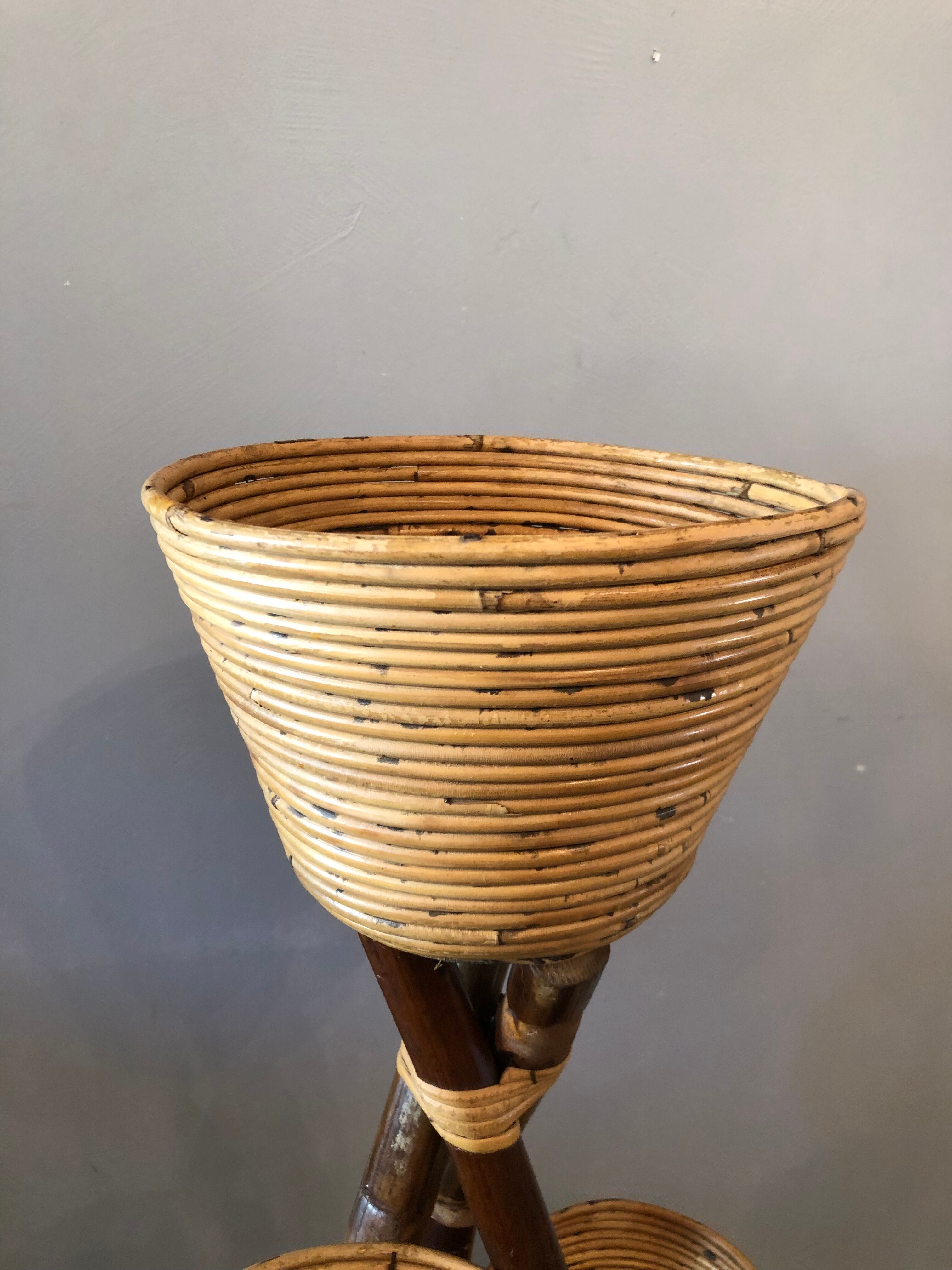 Vintage bamboo and rattan plant holder