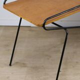 Vintage side coffee table in black lacquered metal and oak, 1950