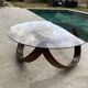Vintage 1970s organic wood glass round coffee table
