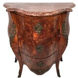 Louis XV style chest of drawers, richly inlaid, animated front and side. 19th century