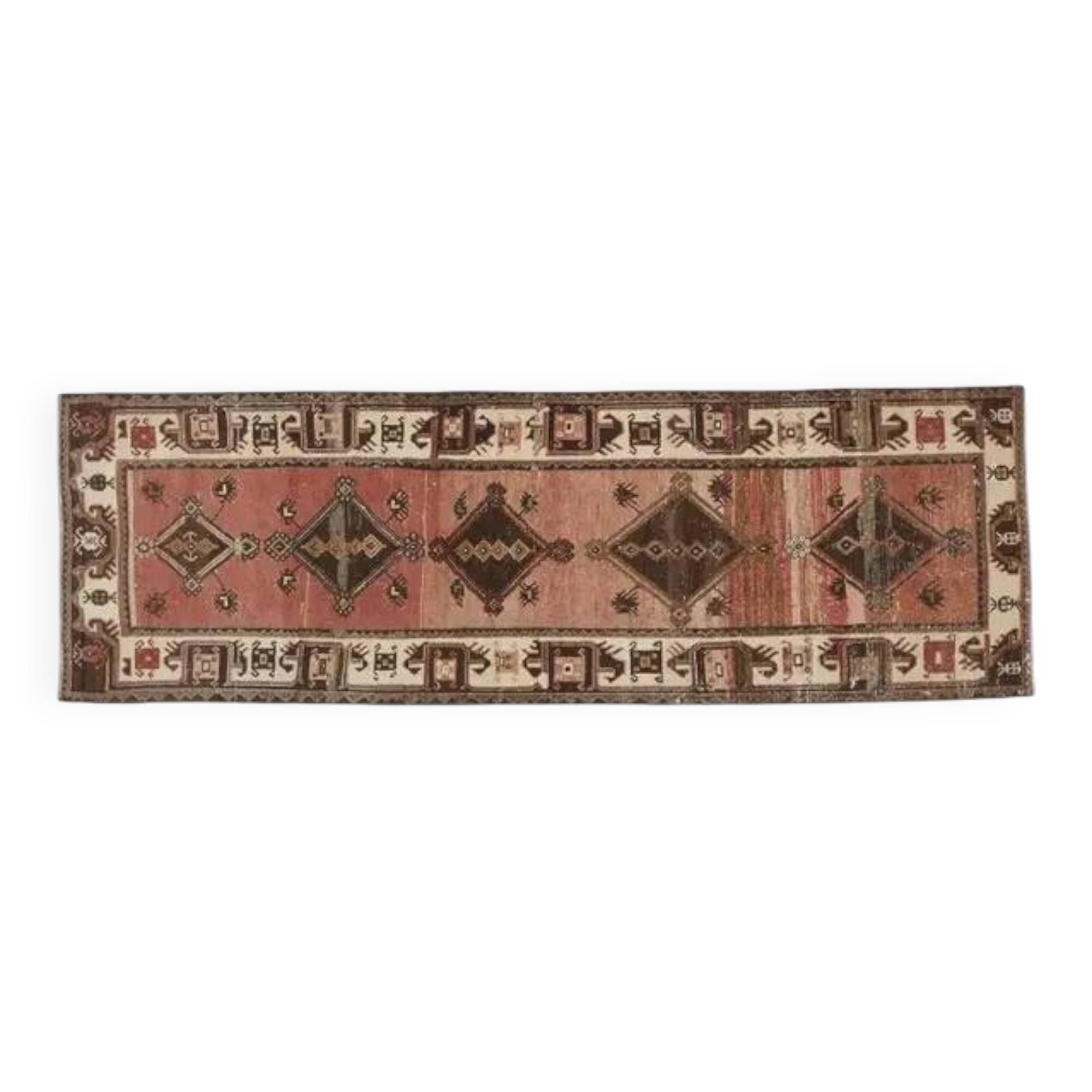 Orange Turkish Vintage Handmade Wool Runner Rug 82x256