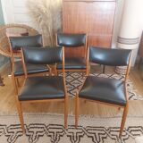 Series of 4 chairs in teak and vintage skai
