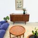 Teak Jentique sideboard — 1 door, 2 drawers & drop-down bar, England 1950s-60s