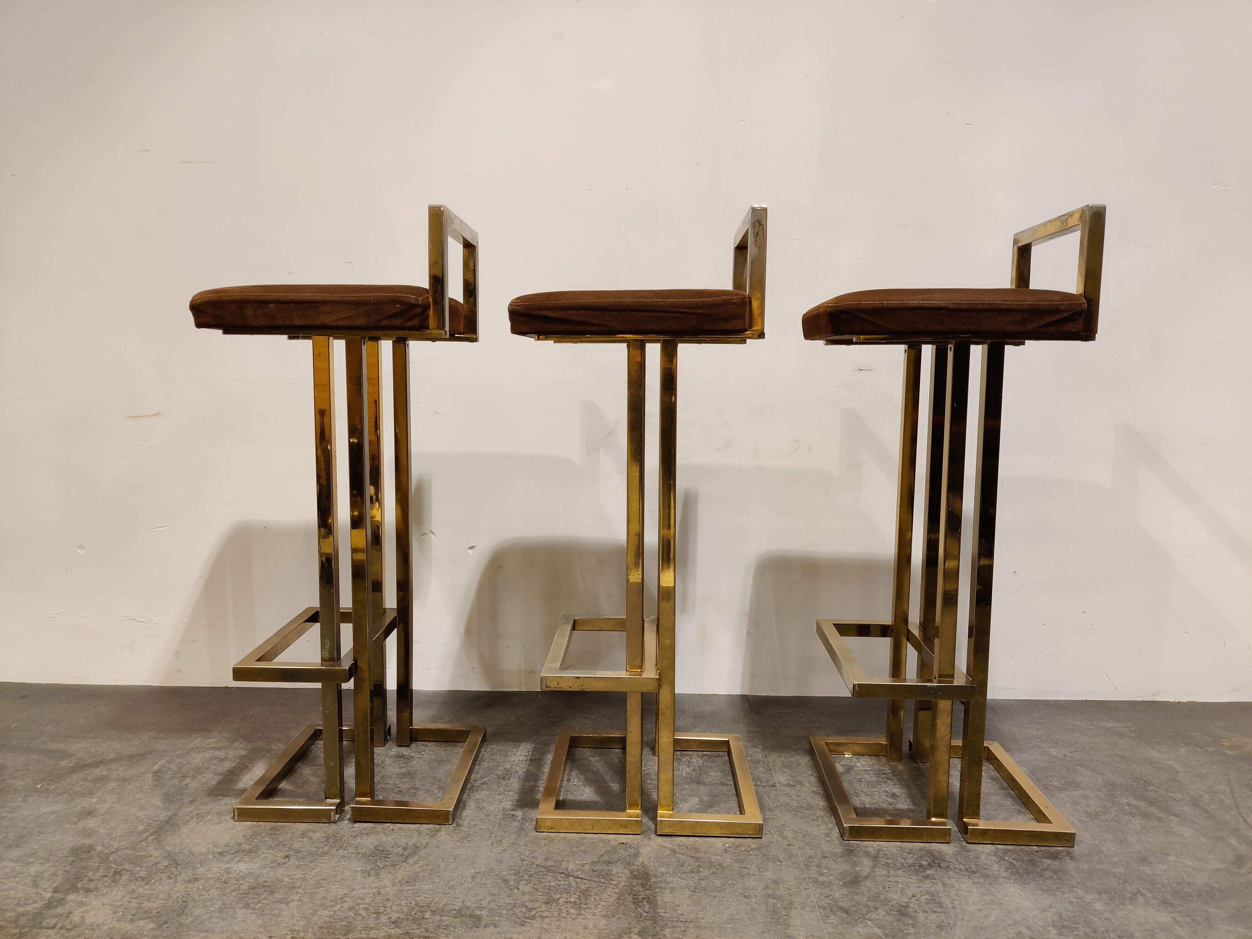 Belgochrom brass bar stools, set of 3, 1970s