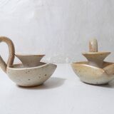 pair of vintage stoneware candlesticks