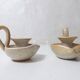 pair of vintage stoneware candlesticks