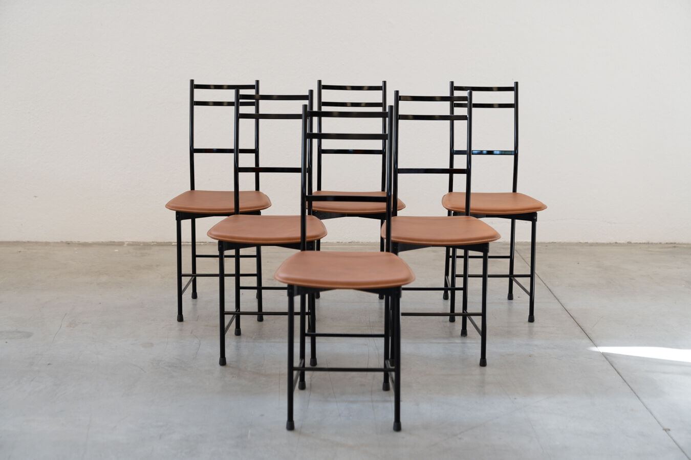 Dining chairs in brown leather and aluminum by ycami, 1980