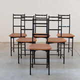 Dining chairs in brown leather and aluminum by ycami, 1980