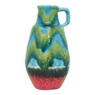 Vase vintage turquoise et rouge de cruche d’allemagne de l’ouest