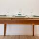 Vintage extendable dining table, wood and sage green