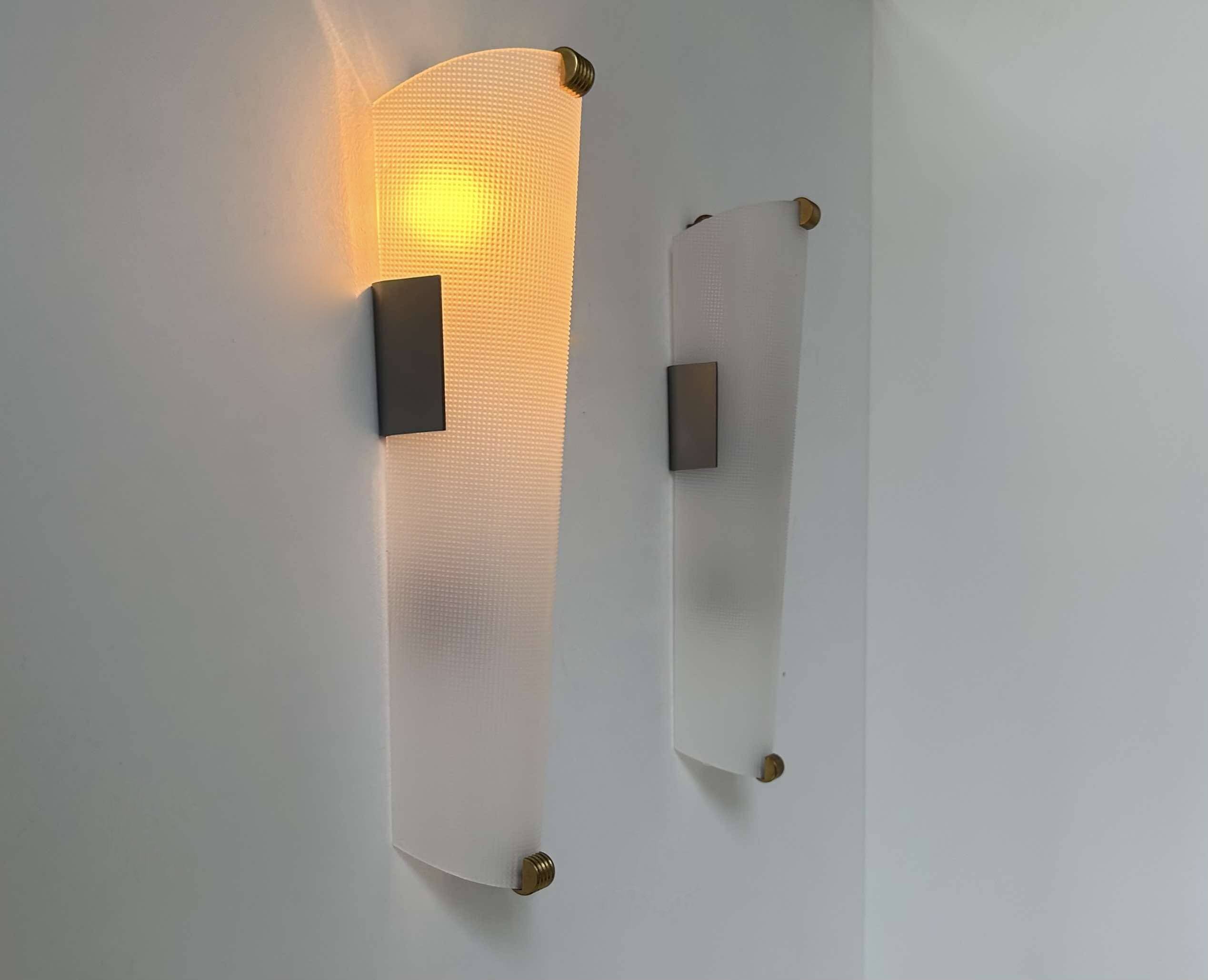 Pair of vintage brass and perspex wall lights, France 1960