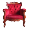 Fauteuil en bois sculpté style baroque en velour rouge bordeau