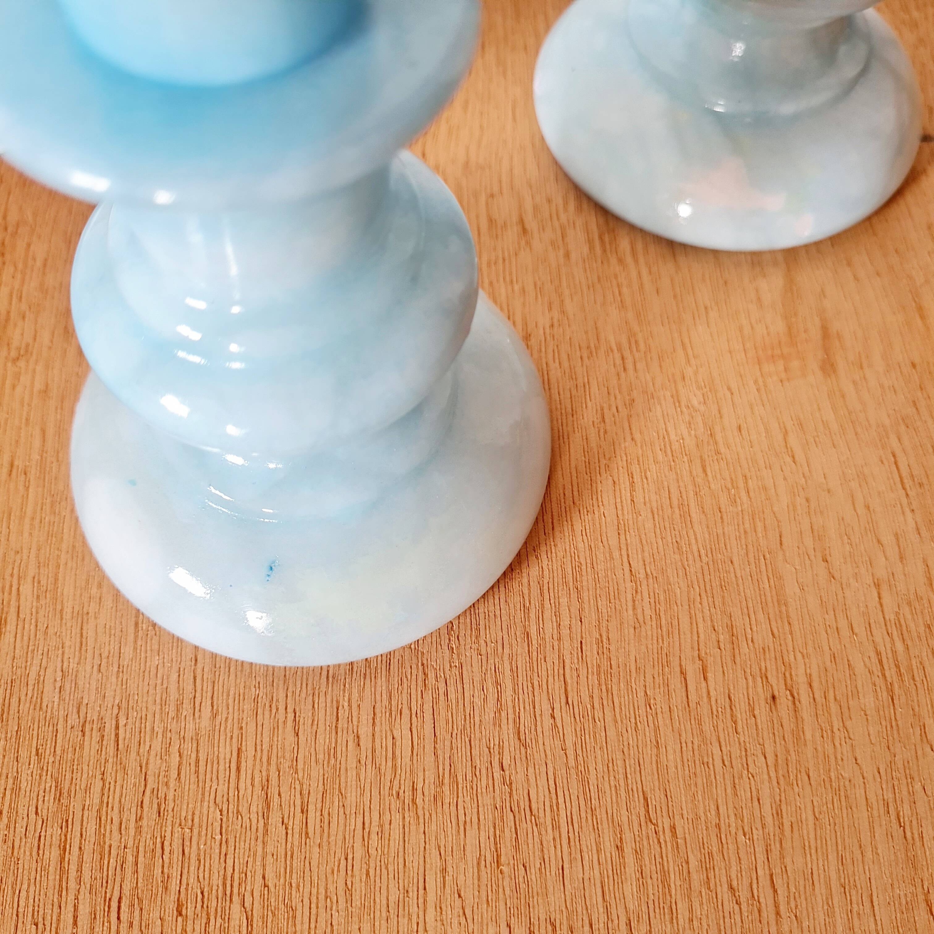 Pair of vintage azure blue alabaster bedside lamps