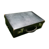 Black leather suitcase beige interior with key