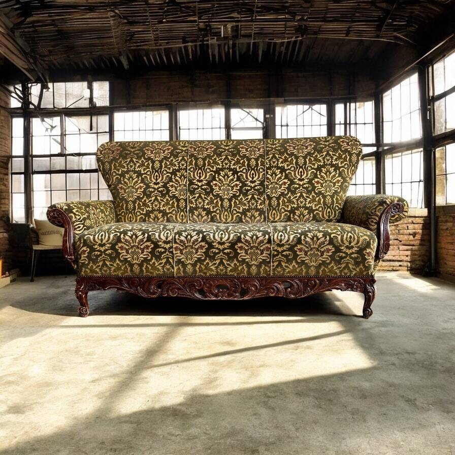 Vintage baroque chair with a rich floral pattern