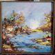 vraie peinture paysage étang 80 cm