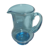Ancien pichet verre soufflé bleu avec anse de décoration