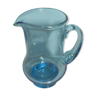 Ancien pichet verre soufflé bleu avec anse de décoration