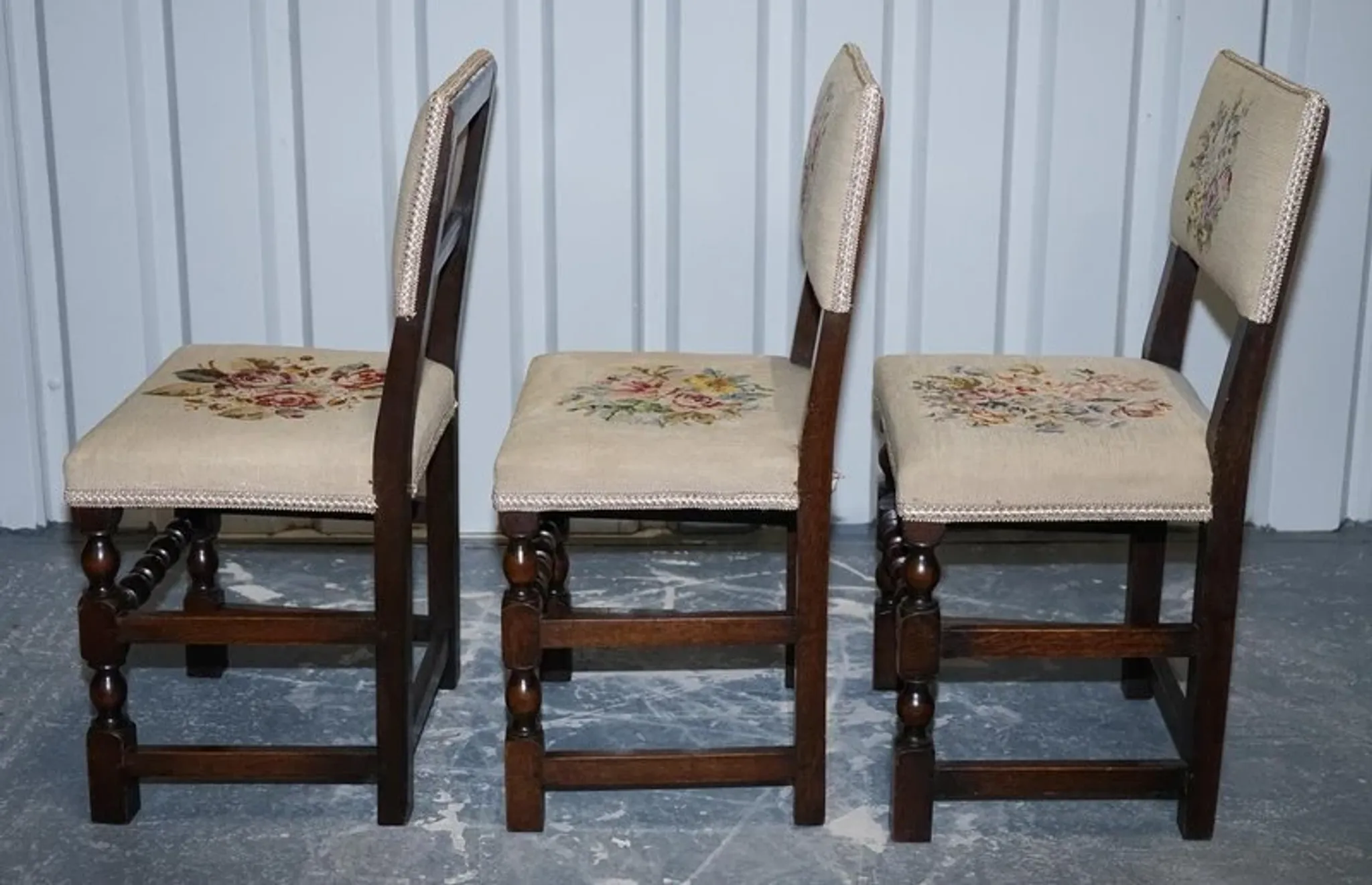 Victorian Floral Tapestry Dining Chairs, England, Set of 6