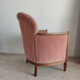 Armchair art deco pink velvet trim